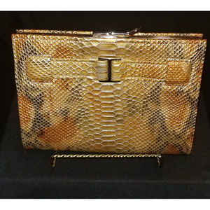 Abas Crocodile Printed Calfskin Clutch - Yellow
